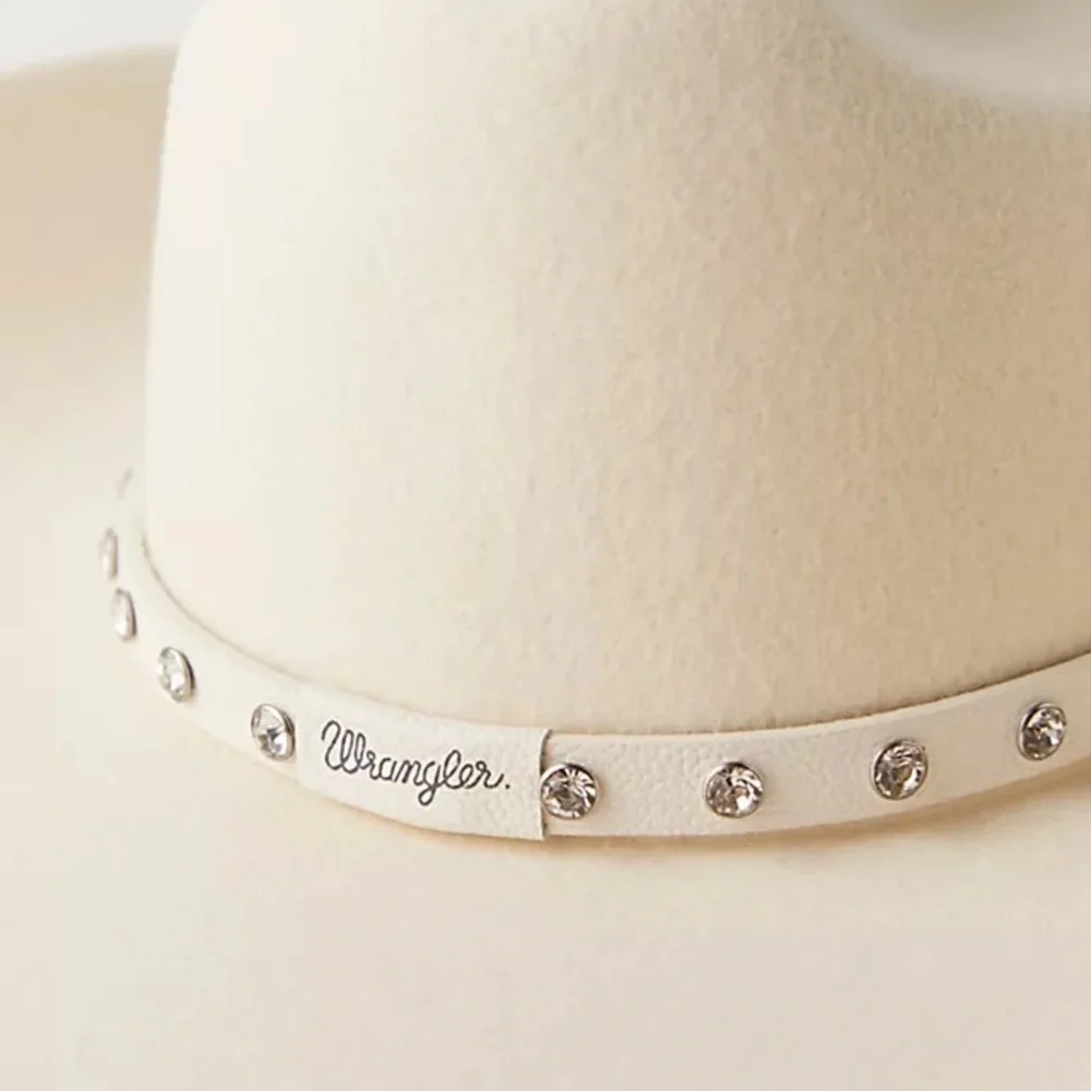Free PeopleX Wrangler Elegant Cream Hat with Rhinestone Band One Size